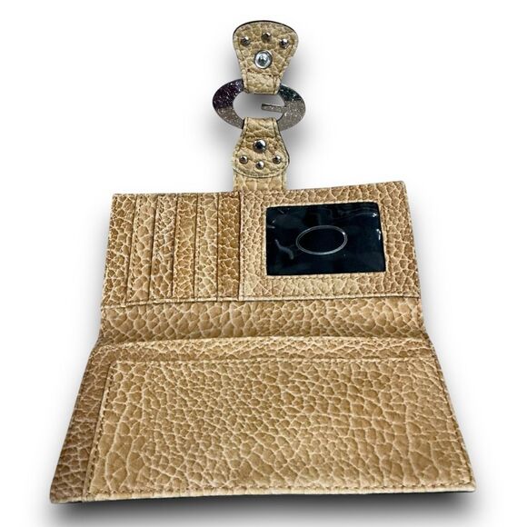 Y2K Vintage Guess Beige Pebbled Leather Trifold Wallet Checkbook Holder - Picture 5 of 6